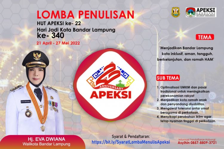 Sambut HUT ke-22 Apeksi, Pemkot Bandarlampung Gelar Lomba Penulisan untuk Jurnalis