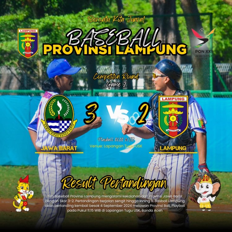 Tim  Baseball Lampung Kalah Tipis Dengan Jabar, Berharap Menang Lawan Bali di PON XXI