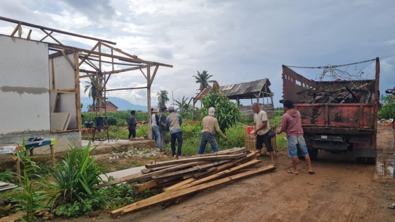 Poto Warga secara sukarela membongkar bangunan di bantu pihak PTPN 1 Regional 7 (poto Humas PTPN )