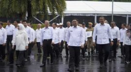Wali Kota dan Wakil Wali Kota Metro terpilih, H. Bambang Iman Santoso dan Dr. M. Rafieq Adi Pradana, mengikuti gladi resik pelantikan kepala daerah di Istana Negara, Jakarta, Rabu (19/2/2025).