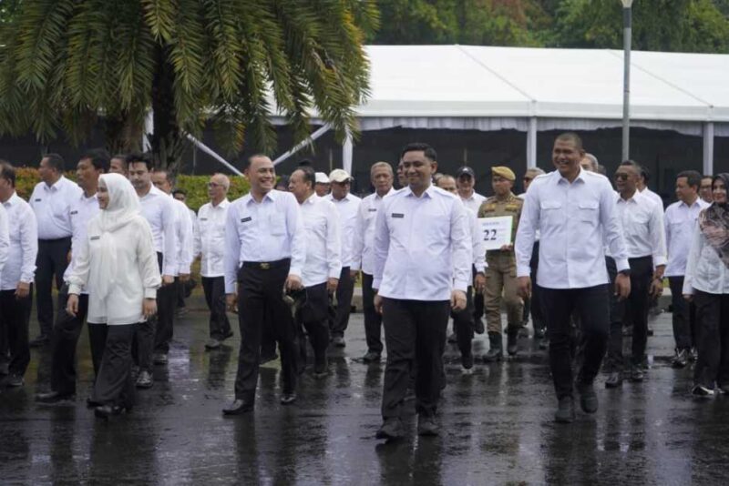 Wali Kota dan Wakil Wali Kota Metro terpilih, H. Bambang Iman Santoso dan Dr. M. Rafieq Adi Pradana, mengikuti gladi resik pelantikan kepala daerah di Istana Negara, Jakarta, Rabu (19/2/2025).