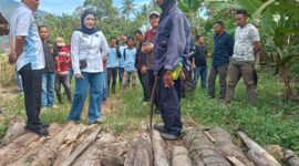 Wakil Ketua DPRD Lampung Selatan Bella Jayanti tinjau jembatan yang dikeluhkan masyarakat Desa Tajimalela, Kecamatan Kalianda, Selasa, 13 Mei 2025. (Foto.Juwantoro)