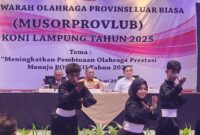 Penampilan Atlet Pencak Silat di acara Musorprovlub KONI Lampung Tahun 2025 (Poto Muslim Pranata).