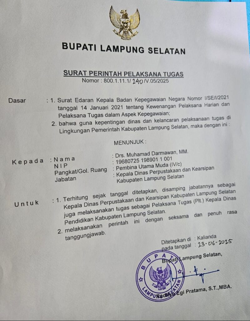 Surat Perintah Pelaksana tugas 