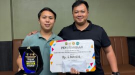 Atlet muda asal Lampung Selatan, Agung poto bersama Ketua Umum POBSI Provinsi Lampung, Taufan Aditya Irana