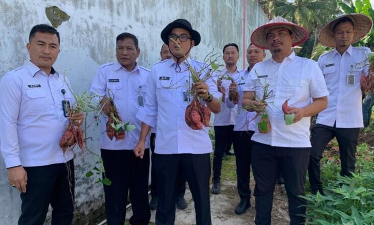 Kepala Lapas Kalianda Beni Nurrahman, panen matang hasil produksi warga binaan. (Foto.Dok.Lapas Kalianda)