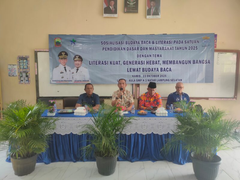 Sosialisasi Membaca dan Listerasi di Aula SMPN 3 Natar, Kamis, 23 Oktober 2025. (Foto.Ist)