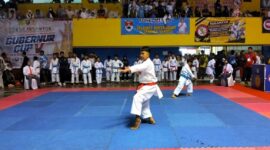 Poto: Penampilan peserta di Kejuaraan karate Gubernur cap 2026 (dok KONI LAMPUNG).