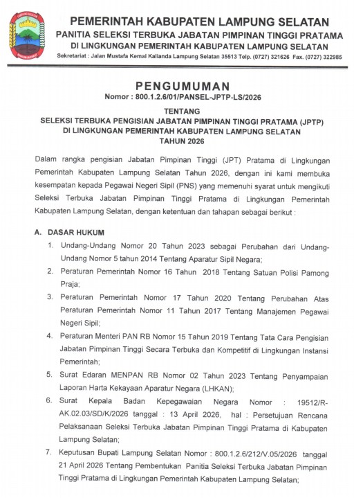 Info Pengumuman Selter JPTP