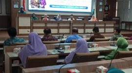 Wakil Ketua TP PKK Lamsel Reni Apriani Syaiful Anwar tengah memberikan sambutan kegiatan Diseminasi Paredi. (Foto.Juwantoro)