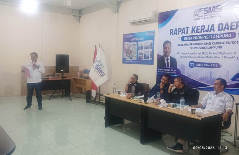 Poto: ketua SMSI Lamsel Nyoman Subagio menyampaikan Visi dan Program kerja di Rakor SMSI Provinsi Lampung  (dok SMSI Lamsel)