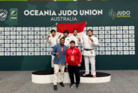 Atlet judo asal Lampung, Indah dan Tim, usai meraih Emas di ajang Mandurah Oceania Open 2026 yang berlangsung di Mandurah, Australia 
(Dok Humas KONI).