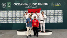Atlet judo asal Lampung, Indah dan Tim, usai meraih Emas di ajang Mandurah Oceania Open 2026 yang berlangsung di Mandurah, Australia 
(Dok Humas KONI).