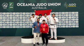 Atlet judo asal Lampung, Indah dan Tim, usai meraih Emas di ajang Mandurah Oceania Open 2026 yang berlangsung di Mandurah, Australia 
(Dok Humas KONI).