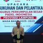 Poto: Ketua Umum KONI Lampung Taufik Hidayat saat memberikan sambutan di acara pelantikan ketua PPBPI Lampung (dok HUMAS KONI).