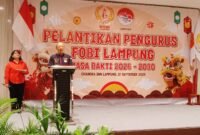 Poto: Wakil Ketua Umum IV KONI Lampung, Ahmad Cherisna Putra saat membuka acara pelantikan ketua FOBI Lampung periode 2026–2030 (ist).