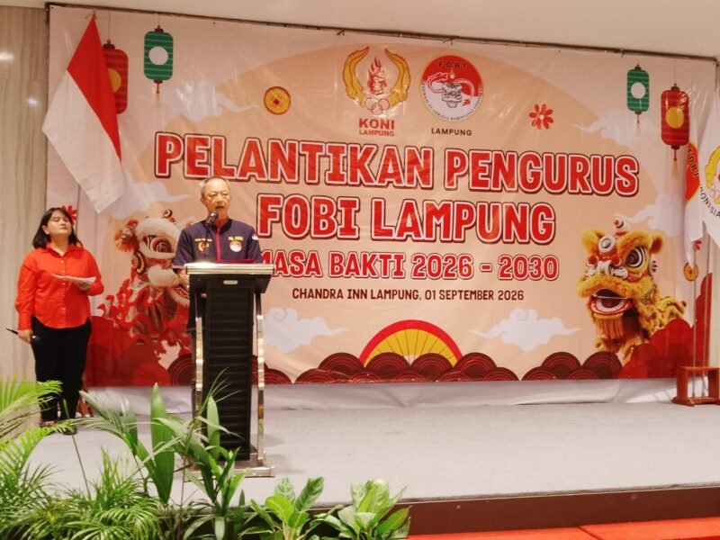 Poto: Wakil Ketua Umum IV KONI Lampung, Ahmad Cherisna Putra saat membuka acara pelantikan ketua FOBI Lampung periode 2026–2030 (ist).